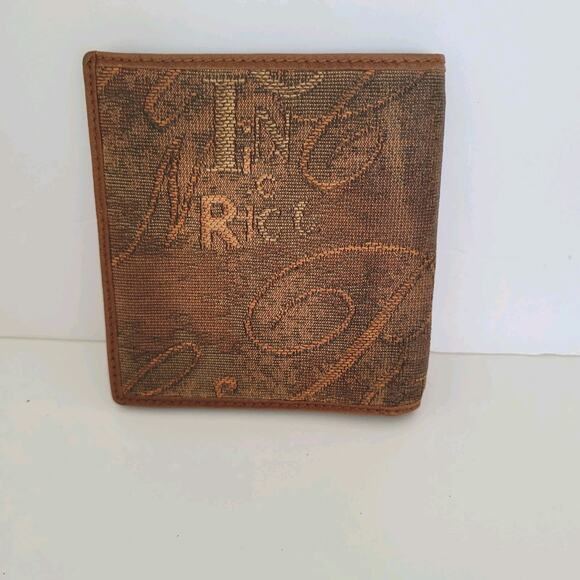 Nina Ricci Canvas Leather Wallet Brown Small Card Bill Coin Holder Bifold Boho - Picture 2 of 9